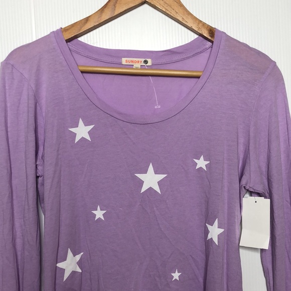 SUNDRY Lavender White Star Printed Long Sleeved Light Tee Large NEW - Picture 4 of 8